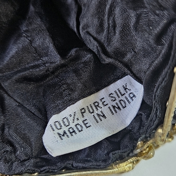 VINTAGE NEW Christiana Black Beaded 100% Silk Evening Purse Bag Made in India - Picture 8 of 11